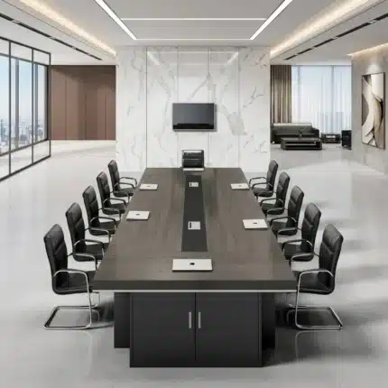 ترابيزة اجتماعات خشب إسباني MDF – مقاس 240 × 120 سم مع دواليب جانبية